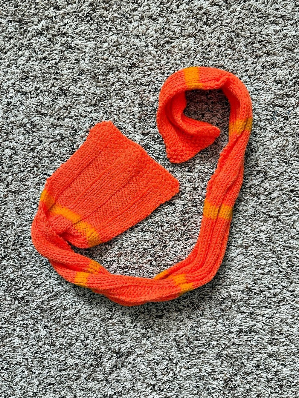 Hand Made Striped Knit Scarf in Orange & Yellow